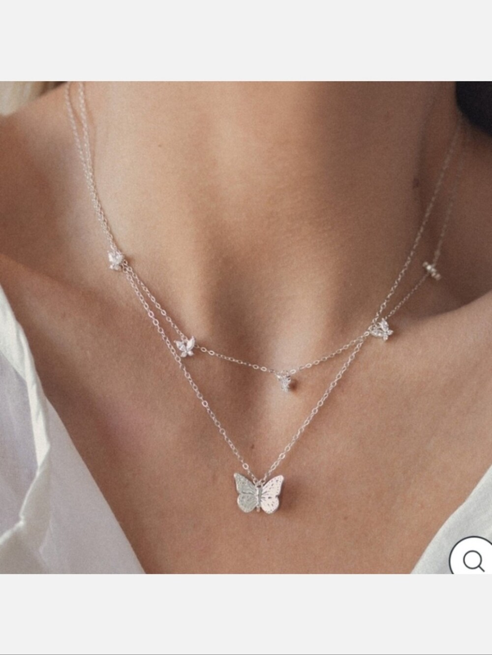 Silver Tone.Butterfly Layered Necklace